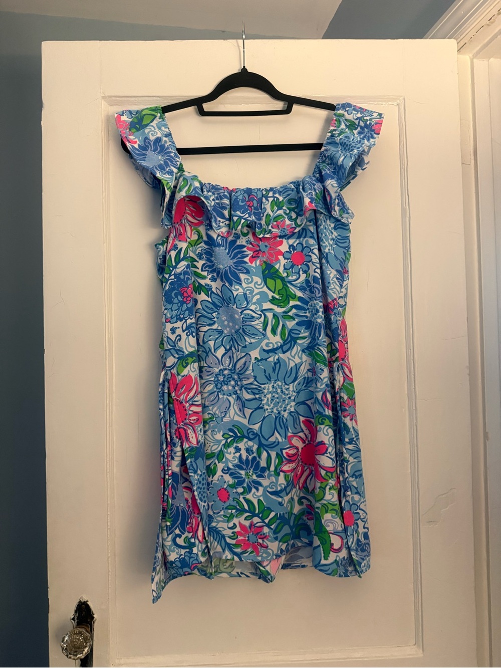 Lilly Pulitzer Blue Floral Ruffle-Trim Romper - Picture 2 of 2